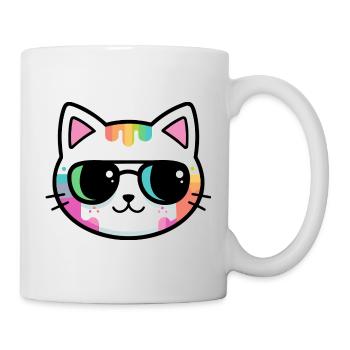 Regenbogen-Minimalistische Katzen-Schwarzbrille - Tasse - Weiß - Rechts