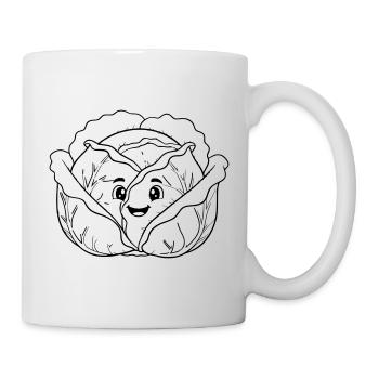 Kohlkopf Gemüse Kawaii Outline - Tasse - Weiß - Rechts