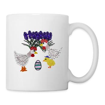 Frühling Hühner mit Osterei Huhn Küken - Tasse - Weiß - Rechts