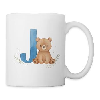 J und Teddy Bär Aquarell-Design - Tasse - Weiß - Rechts