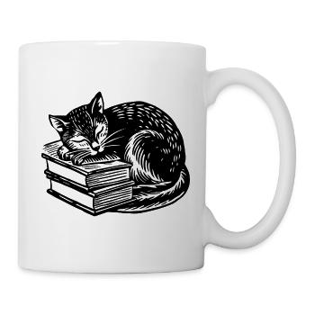 Chat qui dort sur un livre - Mug blanc - blanc - Droite