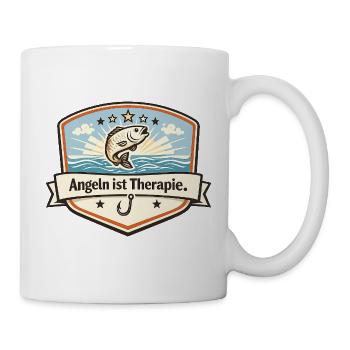 Angeln ist Therapie Logo - Tasse - Weiß - Rechts