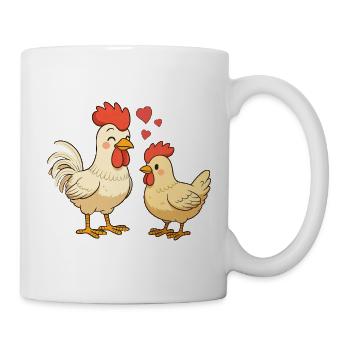 Verliebter Hahn mit Henne - Tasse - Weiß - Rechts