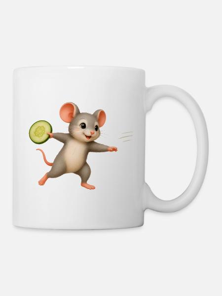 Fröhliche Maus mit Gurken Frisbee - Tasse - Weiß