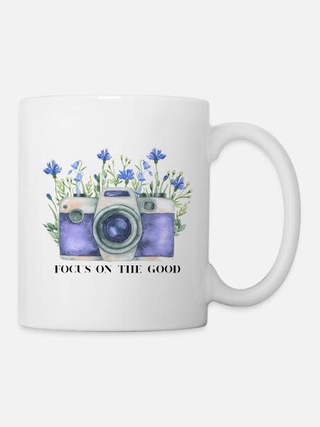 Watercolor Camera with Floral Wreath - Mug - white