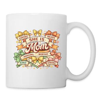 She Is Mom Retro Ribbons & Bows | Mom Gift - Mug - white - Right
