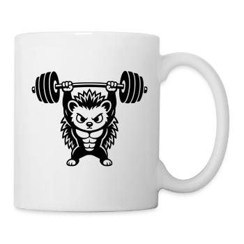 Muscle hedgehog lifts heavy dumbbell - Mug - white - Right