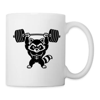 Muscle raccoon lifts heavy dumbbell - Mug - white - Right