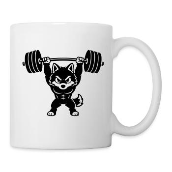 Muscle wolf lifts heavy dumbbell - Mug - white - Right