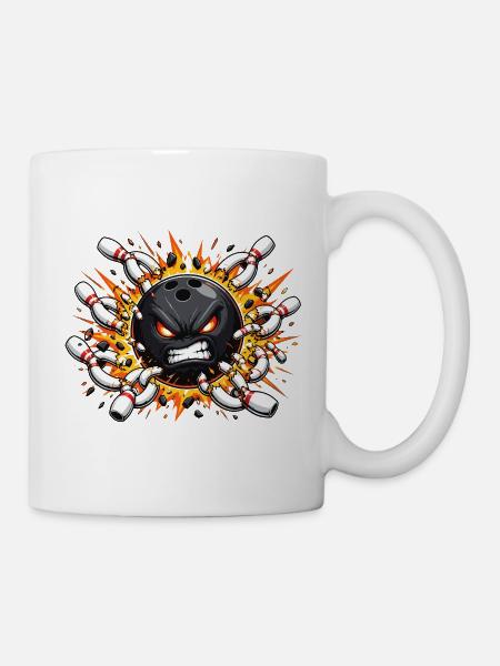 Wütende Bowlingkugel im Explosionsdesign - Tasse - Weiß