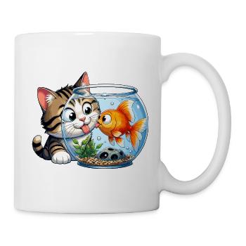 Kitten kisses goldfish in glass - Mug - white - Right