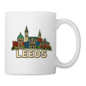 Bâtiments emblématiques de la ville de Leeds dessinés à la main en rétro - Mug blanc - blanc - Droite