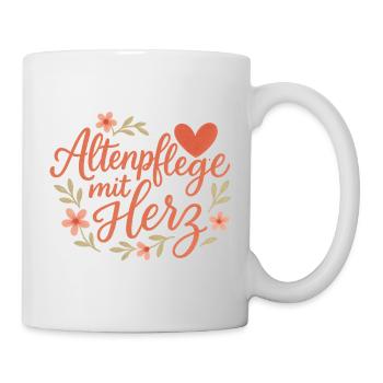 Altenpflege Herz Blüten-Design - Tasse - Weiß - Rechts