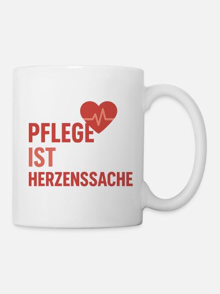 Pflege Herzsache - Tasse - Weiß