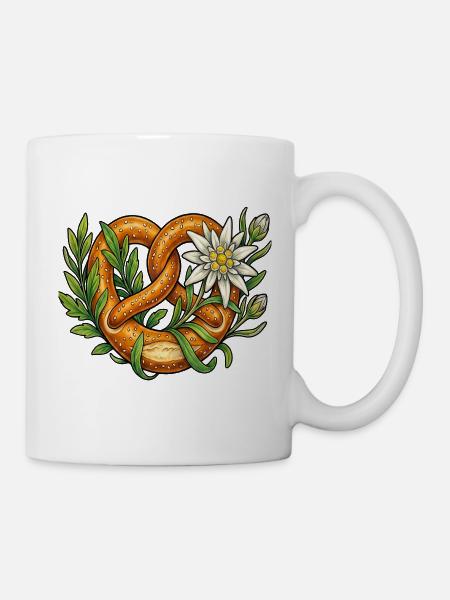 Brezel Edelweiss Volksfest Trachten Ersatz - Tasse - Weiß