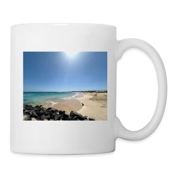 Strand in der Sonne: Blau und Sand - Tasse - Weiß - Rechts