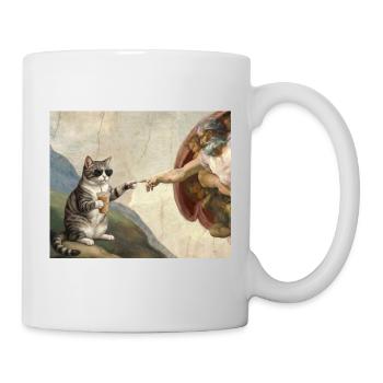 Katze Schlägt Gottes Hand Lustiges Katzen meme - Tasse - Weiß - Rechts