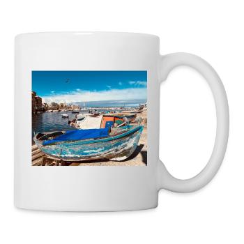 Blue boats in the harbor - Mug - white - Right