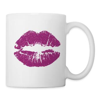 Kussmund mit Lippenstift Lippe Abdruck pink - Tasse - Weiß - Rechts