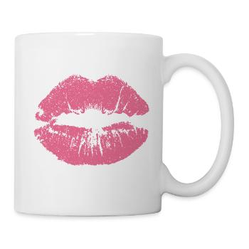 Bouche embrassante avec rouge à lèvres imprint rose - Mug blanc - blanc - Droite