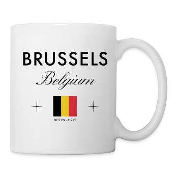 Bruessel Belgien Koordinaten Reise Souvenir - Tasse - Weiß - Rechts