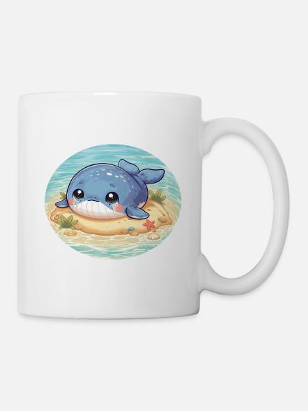 Whale on sandbank in the sea - Mug - white