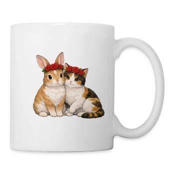 Kaninchen und Katze - Tasse - Weiß - Rechts