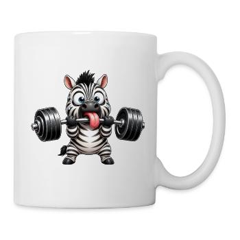 Zebra mit Hantel Comic Bodybuilding Cartoon - Tasse - Weiß - Rechts