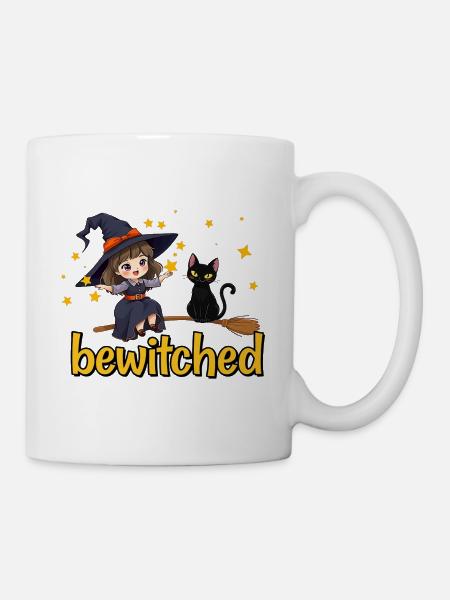 Sorcière et chat dans la magie des étoiles - Mug blanc - blanc