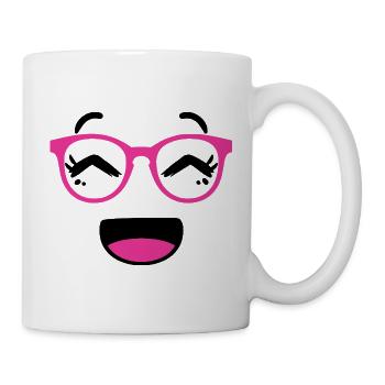 Cute face in kawaii style with pink glasses - Mug - white - Right