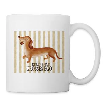 Kurze Beine, großes Ego – Lustiger Dackel - Tasse - Weiß - Rechts