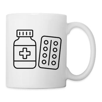 Medizinflaschen- und Tabletten-Liniensymbol - Tasse - Weiß - Rechts