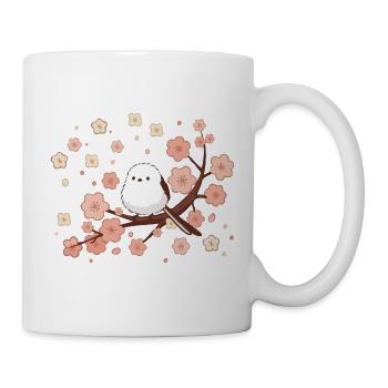 Süße Schwanzmeise im Kirschblütenbaum - Tasse - Weiß - Rechts