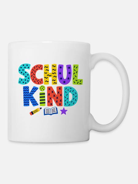 Schulkind – Buntes Design zur Einschulung - Tasse - Weiß