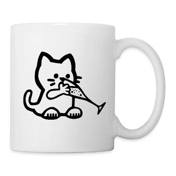 Durstiges Kätzchen (Schwarz) - Tasse - Weiß - Rechts
