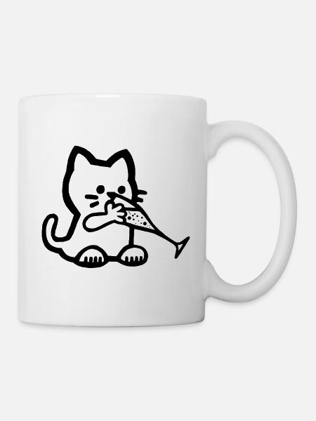 Durstiges Kätzchen (Schwarz) - Tasse - Weiß