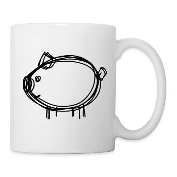 Schwein handgezeichnet - Tasse - Weiß - Rechts