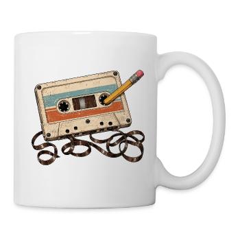Retro-Kassette und Bleistift Vintage, 80er, 90er, - Tasse - Weiß - Rechts