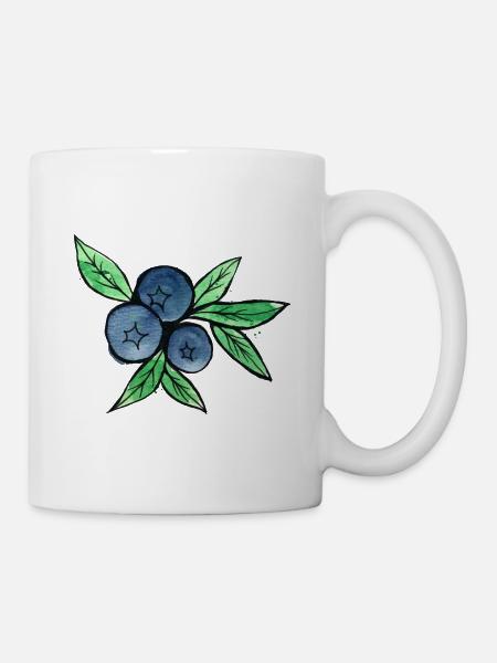 Blaubeer-Aquarellzweige - Tasse - Weiß