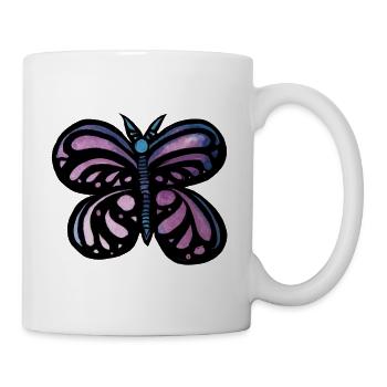 Lila Aquarell-Schmetterling auf Schwarz - Tasse - Weiß - Rechts