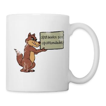 Hindernisse? Nutze die Chance! – Cartoon Wolf - Tasse - Weiß - Rechts