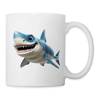 Blauer Cartoonhai mit Lächeln - Tasse - Weiß - Rechts