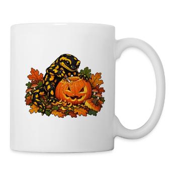 Salamander schnitzt Halloween-Kürbis - Tasse - Weiß - Rechts