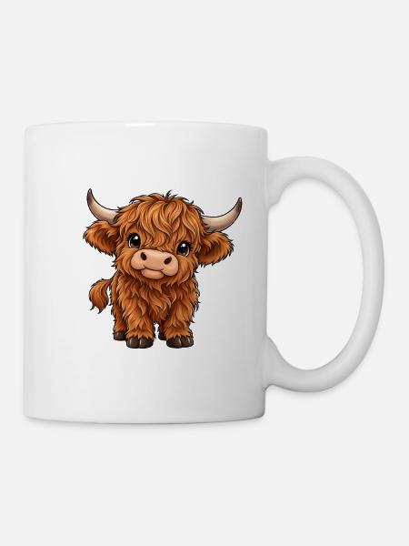 Highland Cattle Kawaii Style – Süßes Rind - Tasse - Weiß
