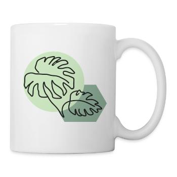 Pastellfarbene Monstera-Blätter im einfachen Linienstil - Tasse - Weiß - Rechts