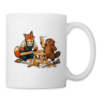 Fuchs und Biber beim Heimwerken – Handwerkerduo - Tasse - Weiß - Rechts