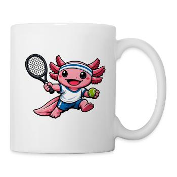 Axolotl beim Tennis – Süßes Sportmotiv - Tasse - Weiß - Rechts