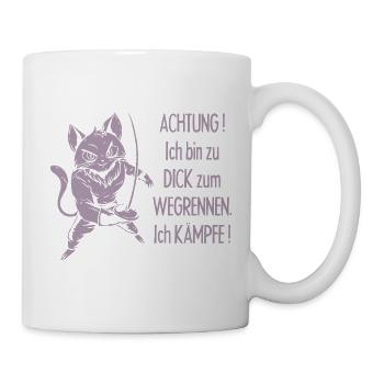 Dicke Katze, zu dick zum Wegrennen - Tasse - Weiß - Rechts