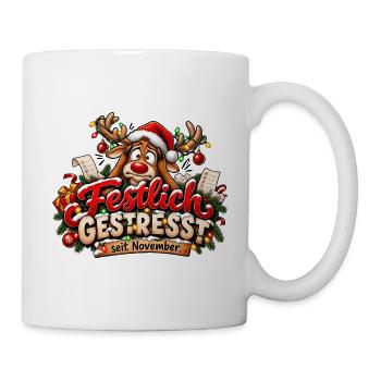 Weihnachtsmotiv Rentier gestresst Weihnachtsstress - Tasse - Weiß - Rechts