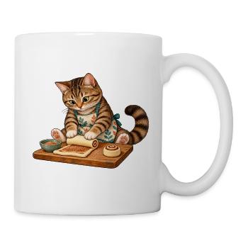 Katze rollt Zimtschnecken - Tasse - Weiß - Rechts